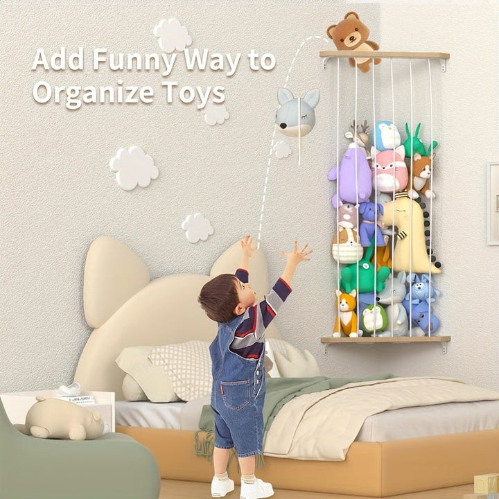Estante de almacenamiento de madera, Hamaca, Estante de animal de peluche de madera, Sala de juegos, Centro de cuidado diurno, Estante de almacenamiento de juguetes, Adecuado para el almacenamiento de animales de peluche