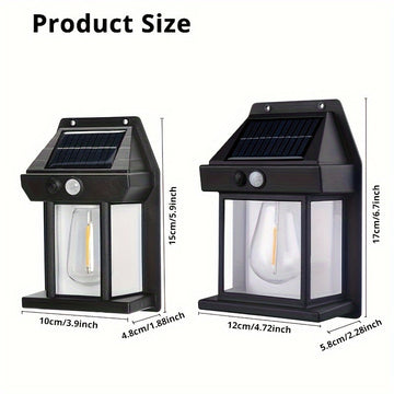 1 pieza de luz para pared exterior, 2 tamaños disponibles, luz solar para patio, luz de pared con sensor de movimiento, tres modos de iluminación, material ABS, luz para exteriores sin necesidad de cableado, adecuada para porche, patio y jardinería