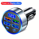 Car Cargador Rápido 2 PD con Pantalla Digital y 4 USB, Adaptador de Coche 6 en 1 para Teléfono - Accesorio de Auto