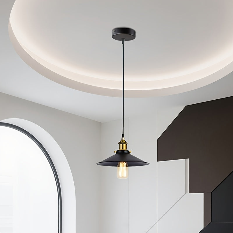 1pc, Lámpara Colgante Industrial, Lámpara de Granja con Pantalla Metálica en Forma de Cono , Luz Suspendida para Pasillo, Comedor o Sala, Compatible con Bombillas E26 (Bombilla No Incluida)