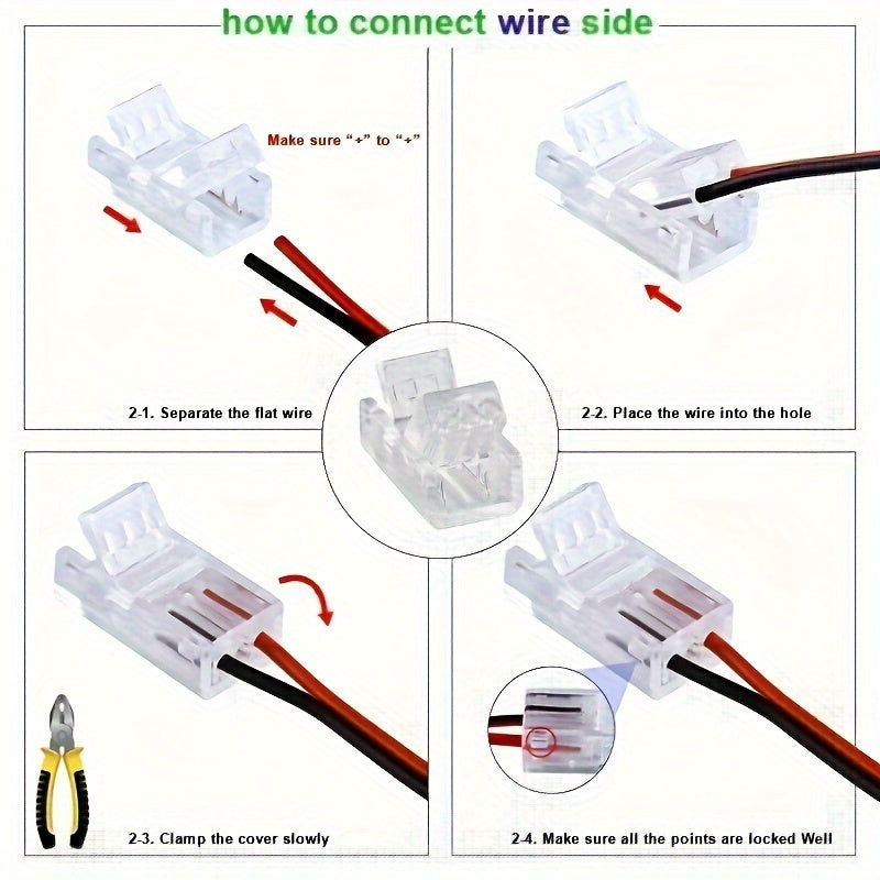 Paquete de 5/10, Tira LED sin Soldadura con Conectores Snap-On y Clips de 8mm