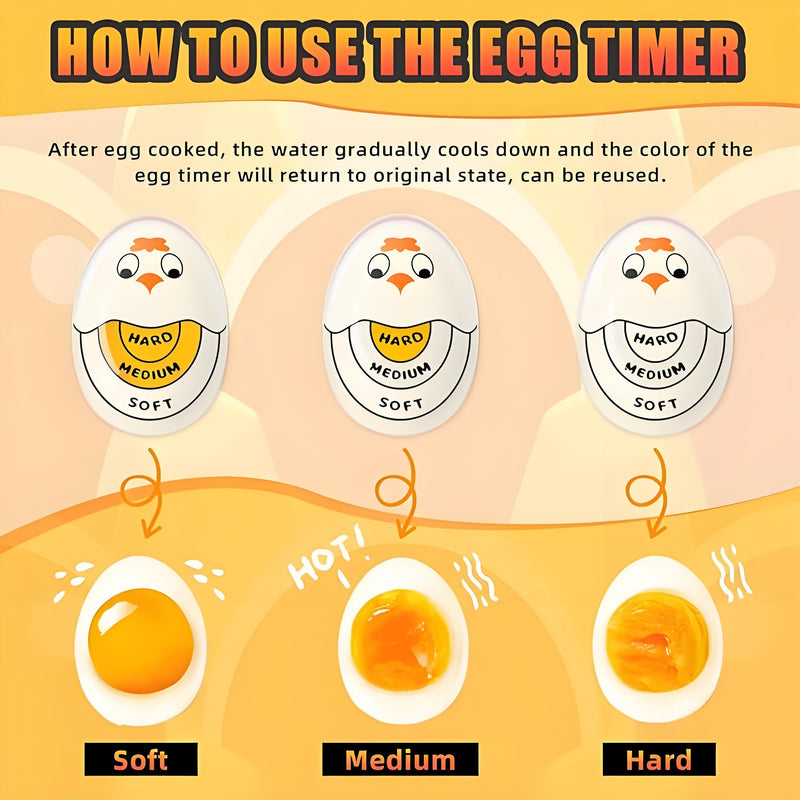 1 pieza de temporizador de huevo Kawaii y soporte de huevo cocido - Divertido gadget de cocina reutilizable sin batería con diseño de dibujos animados lindo, perfecto para huevos cocidos blandos y duros, camping, viajes, regalos de Día de la Madre, gradu