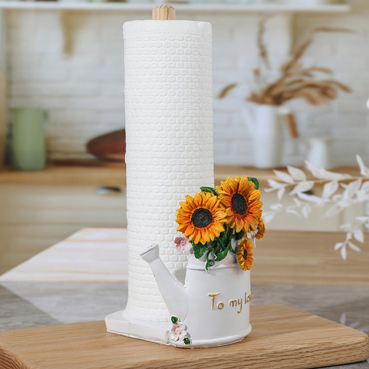 1pc Soporte de papel de cocina de resina floral de girasol, soporte decorativo para rollo de cocina, no necesita electricidad, para fiestas, hogar y oficina.