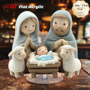 Decoración navideña de mesa 2D acrílica plana con diseño sereno de María, José y el niño Jesús junto a ovejas - ideal para decoraciones familiares en interiores y exteriores, regalos festivos perfectos para Navidad