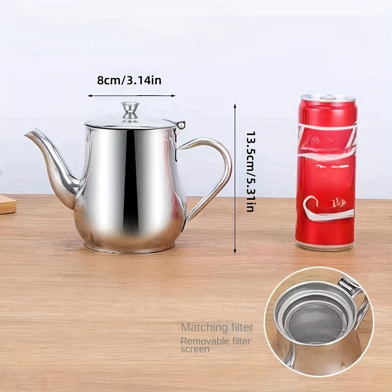 Tetera de acero inoxidable con filtro removible, botella multifuncional para aceite, forma ovalada, libre de BPA, lavable a máquina, 1 unidad