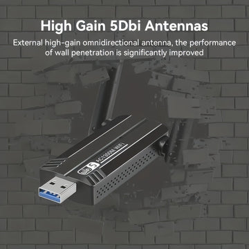 Adaptador de Red Inalámbrica USB 3.0 Dual-Band, Tarjeta WiFi para PC con Antena Integrada de Alta Ganancia de 1300Mbps – Plug & Play en Windows 10/11, ¡Activa Instantáneamente la Función WiFi y Punto Acceso Móvil!