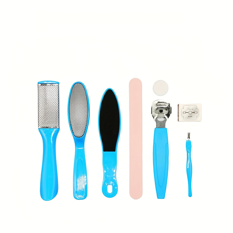 Juego Profesional de Pedicura 8 en 1, Kit para Cuidado de Pies con Acero Inoxidable, Eliminador de Callosidades y Espuma Beige