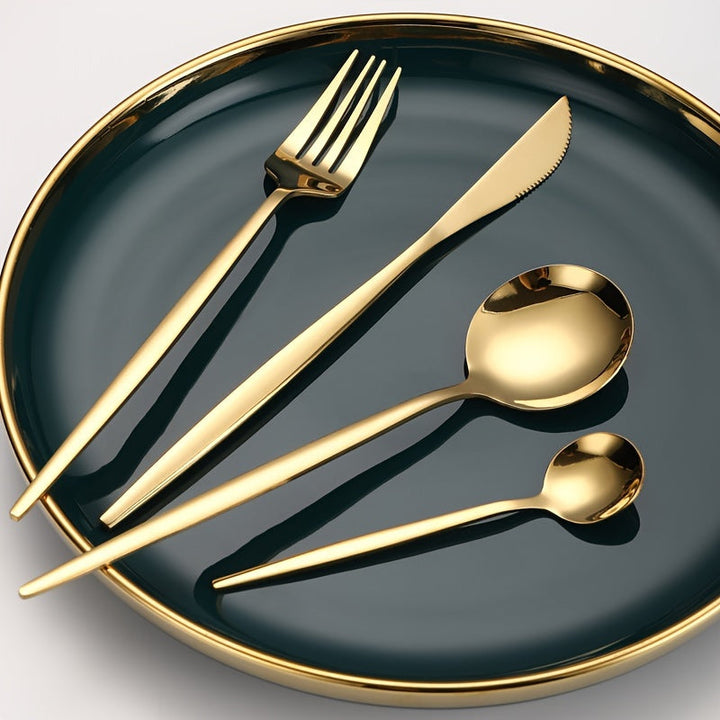 1 Juego De 30 Piezas, Cubiertos Portugués De Acero Inoxidable, Incluye Cuchillo De Carne, Tenedor, Cuchara Y Cucharita De Té, Tenedor De Cena, Cuchara De Cena, Tenedor De Frutas, Cuchara De Postre, Apto Para Lavavajillas, Pulido A Espejo, Para Hogar, Res