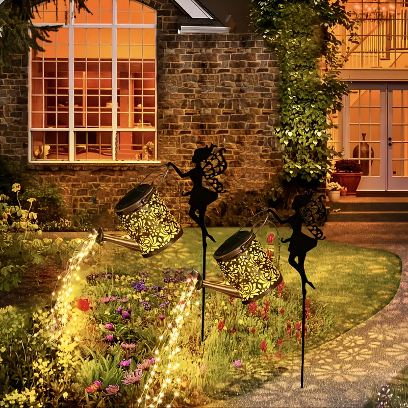1 Luz solar para jardín con aspersor y luces LED, decoración metálica exterior ideal para césped, patio y fiestas, regalo perfecto para mamá, vecinos y amigos