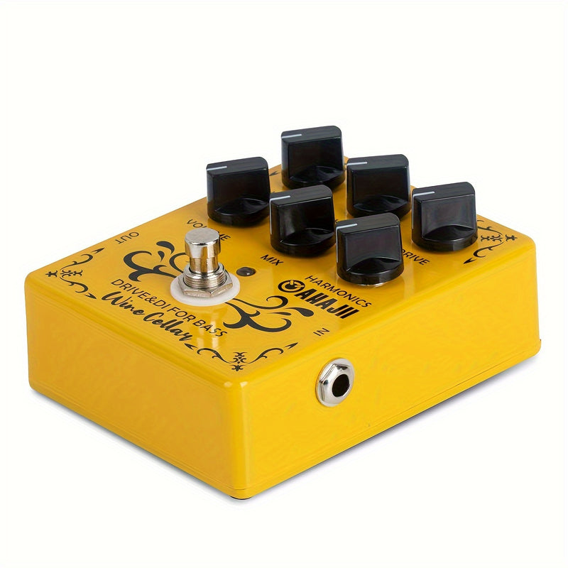 Pedal AHAJII CP-XLR Output Bass Driver DI para Guitarra/Pedal - Efectos True Bypass con Sonido de Amplificador Tubo, Controles Drive/High/Mid/Low, Emulación Analógica de Gabinete - Pedalboard Compacto Amarillo para Bajo y Guitarra Eléctrica, USB (36V), M
