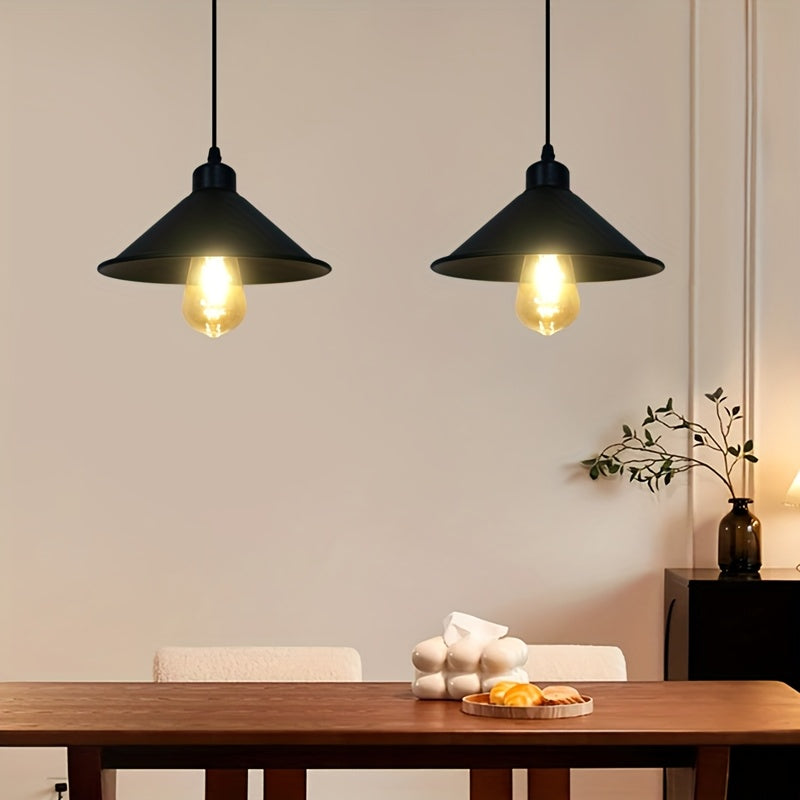 2 piezas de lámparas colgantes industriales retro E27 negras, base de metal esmerilado, diseño moderno para comedor, cocina, pasillo o dormitorio (focos no incluidos), decoración de pared para cocina