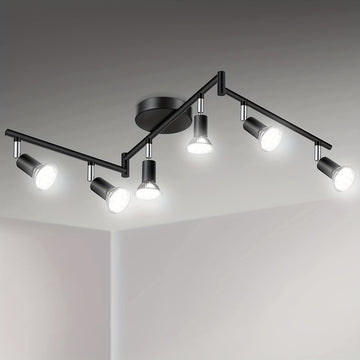 Kit de iluminación de pista LED de 6 luces, reflector de techo negro de 6 vías, soporte de lámpara giratorio flexible, luz de pista no incluye bombillas, las bombillas deben ser compradas por el usuario