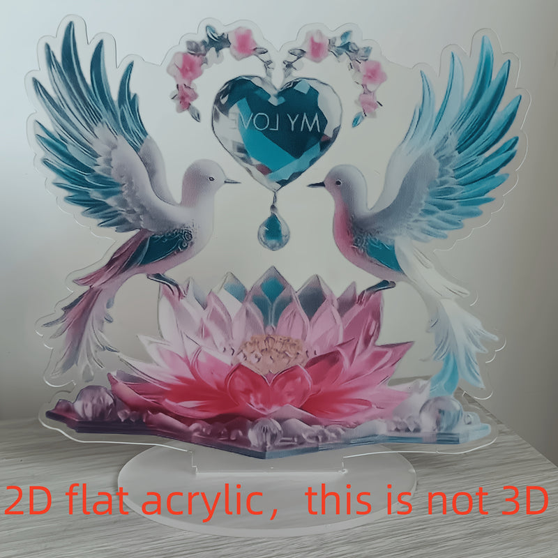 2D Plano, Corazón de Amor de Acrílico con Palomas para Decoración de Mesa, Estilo Clásico, Tema Animal, Multiusos para Hogar, Restaurante, Dormitorio, No Necesita Electricidad, Ideal para Halloween, Pascua, San Valentín, Acción de Gracias