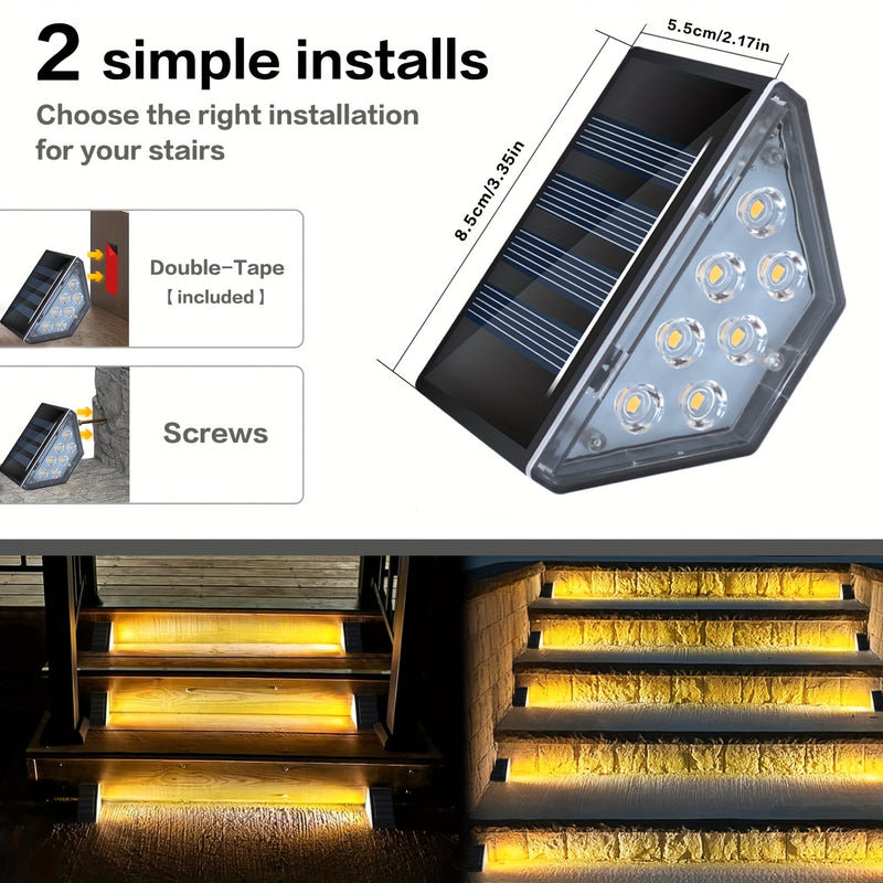 6 piezas de luces solares para escaleras, luces solares triangulares para vallas, luces solares para senderos, luces solares de 7 LED para barandas, luces solares de múltiples ángulos, luces solares para exteriores, luces decorativas solares para jardín,