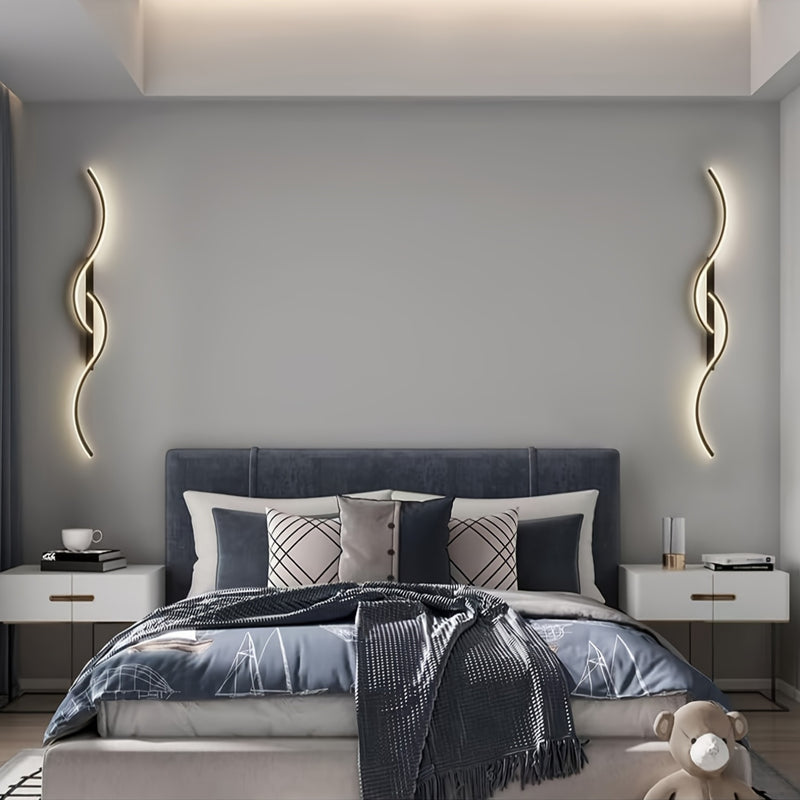 1pc Aplique de pared LED negro moderno, lámpara de pared acrílica lineal de 120 cm, instalación semi empotrada, clip extraíble, cableado, 85 V-265 V, para sala de estar, dormitorio, pasillo, tocador de baño - Bombilla no incluida