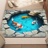 Alfombra de Entrada 2D Ilusión Estanque de Koi - Diseño Vibrante con Peces Koi y Plantas Acuáticas, Antideslizante Lavable a Máquina en Poliéster, Decoración para Baño, Dormitorio o Sala, Accesorios Serenos para Suelo, Plano 2D