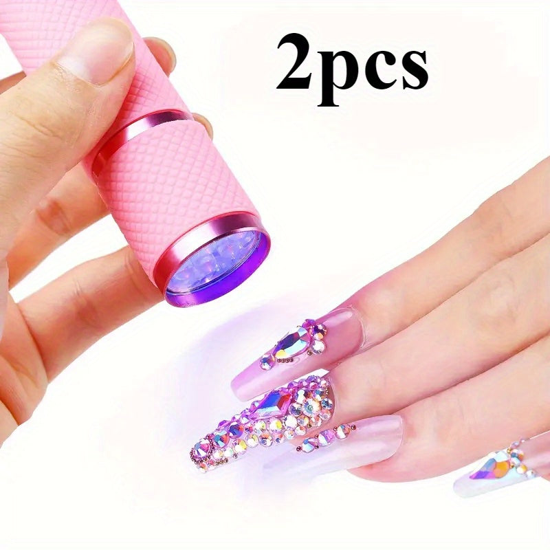 2 luces de manicura LED mini, alimentadas por batería con 9 bombillas LED, adecuadas para curar uñas de gel - portátiles, ideales para el cuidado de las uñas en casa, lámpara de uñas/calco/faro flexible