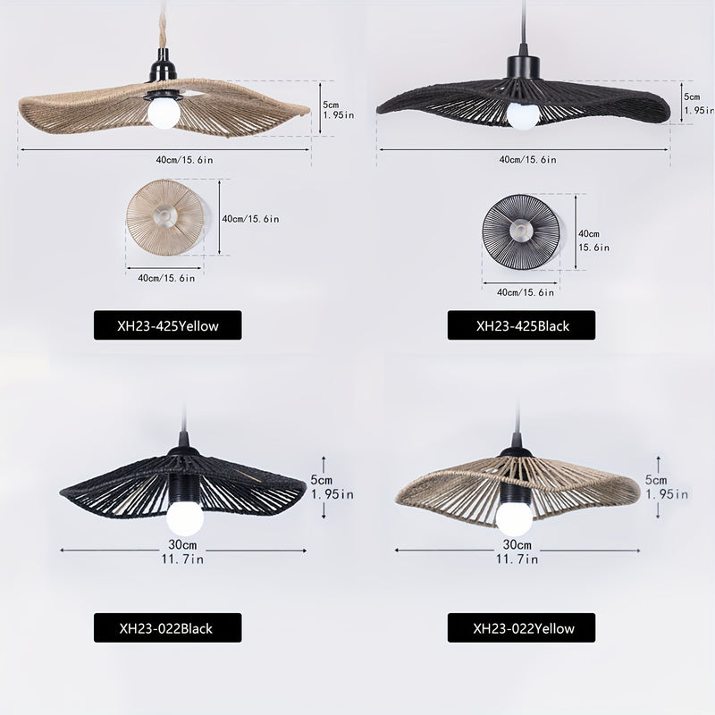 Linterna Colgante Rústica Tejida con Diseño de Sombrero de Paja Natural - Iluminación Artística Retro para Restaurantes, Bares y Decoración de Salones Zen o Alojamientos, Sin Necesidad de Electricidad