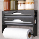 Organizador de Cocina Montado en Pared con Porta Papel Film, Bolsas de Basura y Aluminio - 2/3 Compartimentos para Película Adhesiva, Papel de Albañil y Especias, Accesorios de Bambú, Diseño Elegante y Acabado Suave, Ahorra Espacio