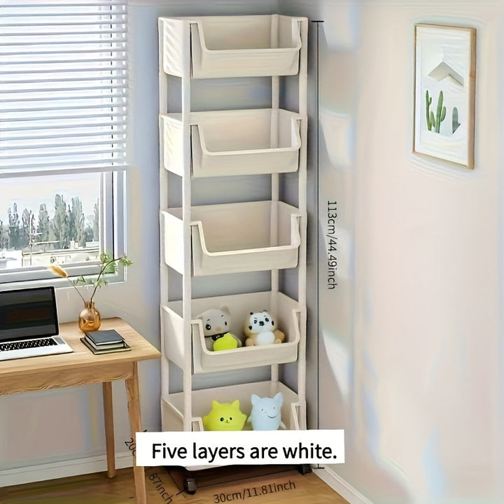 Estantería de Almacenamiento Plástica Blanca con 5 Niveles y Ruedas—Adecuada para Espacios Estrechos, Organizador al Piso con Diseño Sencillo para el Hogar, Ideal para Habitaciones Pequeñas
