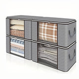 Juego de Organizador y Almacenamiento Grande, 4 Piezas con Manta Plegable, Asas Duraderas para Ropa, Dormitorio, Edredones, Armario, Respaldo - Gris, Almacenamiento Debajo de la Cama