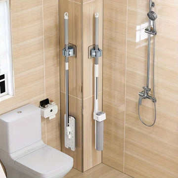 4 piezas Ganchos de plástico para utensilios, Soporte para trapeadores y escobas montado en la pared, Fuerte adhesión sin taladro para baño y cocina