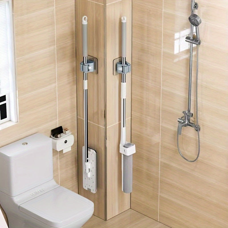 4 piezas Ganchos de plástico para utensilios, Soporte para trapeadores y escobas montado en la pared, Fuerte adhesión sin taladro para baño y cocina