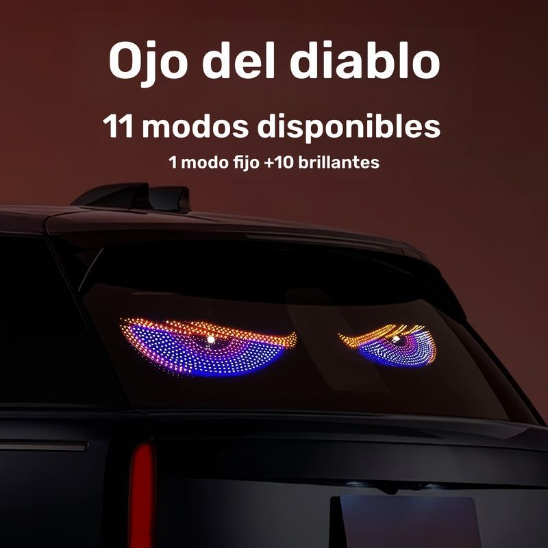 2 piezas de luces LED para retrovisores de coche con ojos del diablo, alimentadas por USB, 11 modos, luces de ambiente para vehículos frescas y elegantes con acentos rojos, azules, verdes, amarillos, rosados y naranjas, ajuste universal para coches, cami