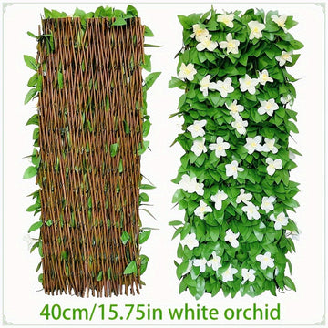 Juego de Pantalla Decorativa para Patio Cuatro Estaciones - Incluye 20 Ataduras para Fijación Segura, Expandible y Sin Mantenimiento | Hiedra Artificial Anti-Moho e Insectos + Orquídea Falsa en PVC Resistente a los Rayos UV | 40cm*200cm | Ideal para Pati