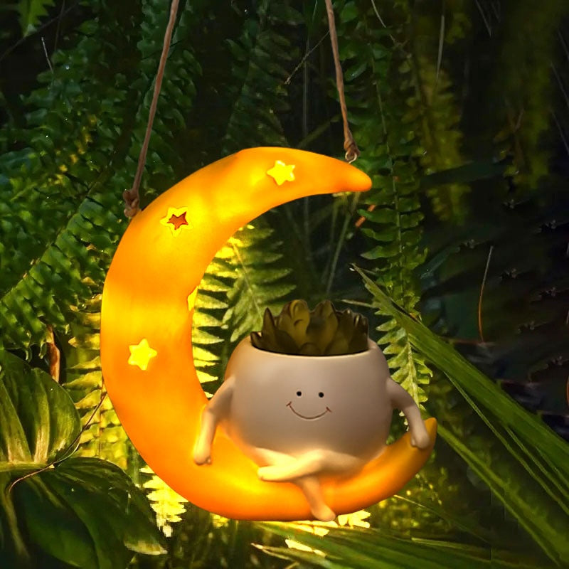 Maceta colgante solar de resina con agujero de drenaje, 1 unidad, ideal para jardín, patio o pasillo, regalo perfecto para Halloween, Navidad y San Valentín