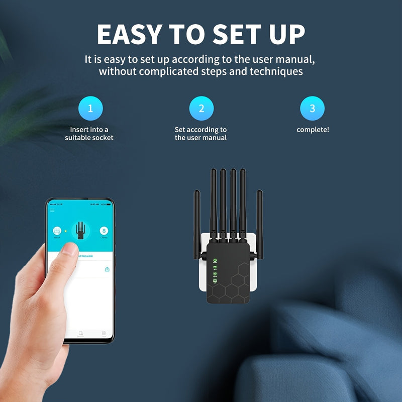 Amplificador y retransmisor de WiFi de 6 antenas - 2,4 GHz de alta velocidad inalámbrica, señal potente, modo dual con modo de seguridad WPS, alta penetración para hogar, oficina, cafetería, centro comercial - enchufe de EE. UU., extensor de WiFi para ho