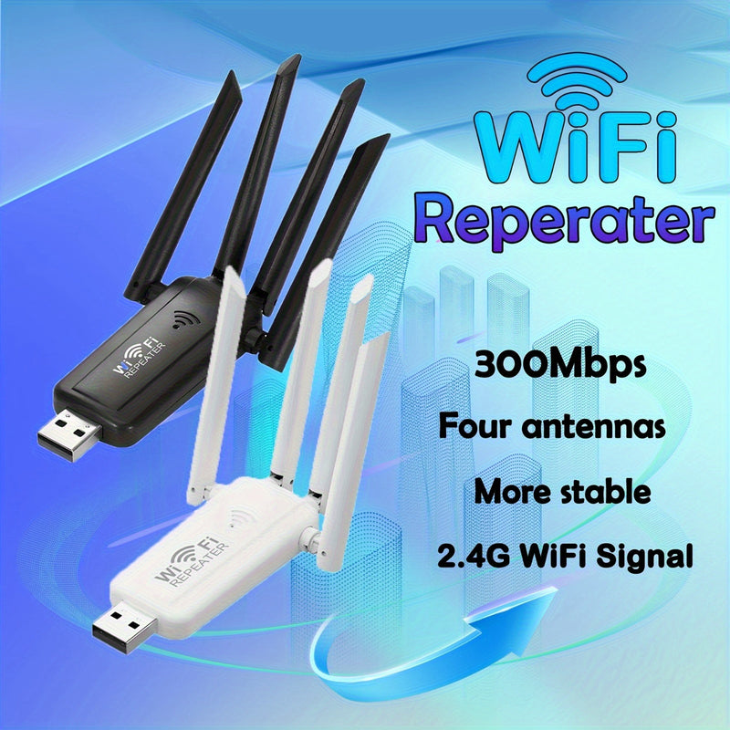 Repetidor WiFi de Alta Velocidad 300Mbps con 4 Antenas - Amplificador de Señal sin varillas para Mayor Alcance, Diseño Elegante en , Conexión Directa Super Rápida, Mejora tu Experiencia WiFi | Extensor WiFi USB