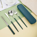 Juego de Cubiertos de Acero Inoxidable de 4 Piezas con Mangos Elegantes en Verde Uva - Incluye Cuchillo, Tenedor, Cuchara y Palillos - Perfecto para Picnics al Aire Libre, Camping y Uso Diario - Viene en un Elegante Estuche Portátil