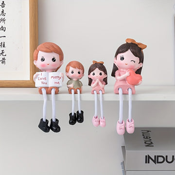 Encantadora Figura de Familia de Dibujos Animados - Muñecos Colgantes de Resina para Decoración del Hogar y Coche, Regalo Perfecto para Inauguración de Casa