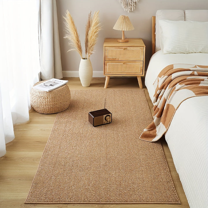 1 alfombra sólida marrón para dormitorio, duradera y fácil de limpiar, diseño de círculo de piña, alfombra simple para hogar, lavable con borde antideslizante, para dormitorio, balcón o terraza, tejida a mano en fibra de poliéster, 0.7 cm de grosor, 1200