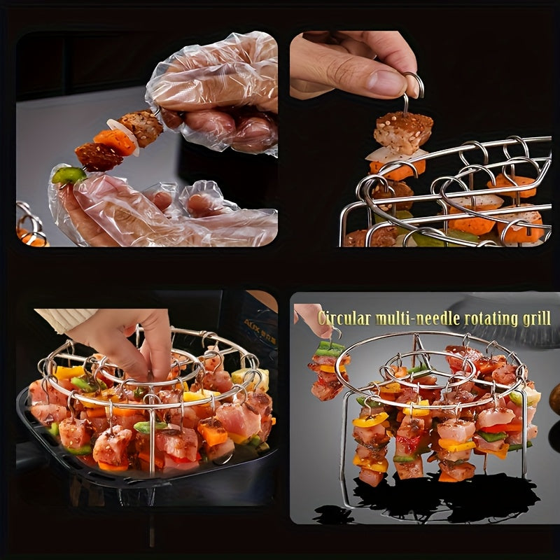 Freidora de Aire con Parrilla y 24/12 Brochetas - Parrilla Giratoria Multi-Aguja Resistente, Calentamiento Rápido a 360° para Cocina Uniforme - Compatible con Freidoras Domésticas - Ideal para BBQ en Interiores/Exteriores, Fiestas, Camping, Navidad, Hall