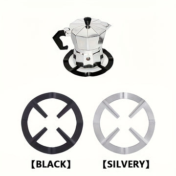 Soporte para olla de cafetera de acero inoxidable - Negro/Plateado, soporte circular para estufa de gas para cocina en casa, no necesita batería, accesorio para estufa|Diseño metálico elegante|Artículo de cocina duradero, accesorios para estación de café