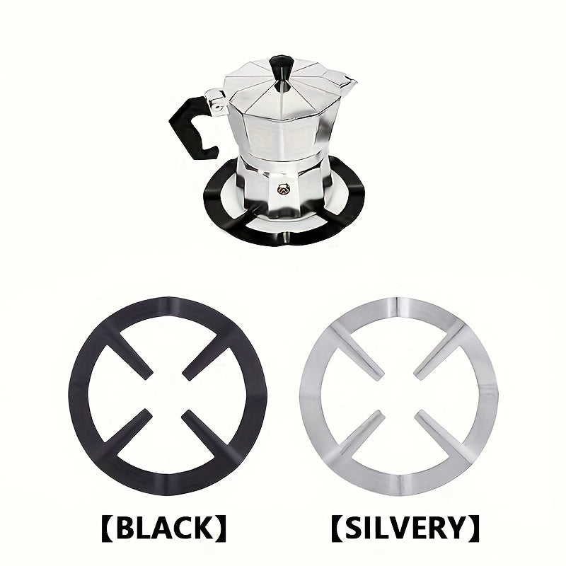 Soporte para olla de cafetera de acero inoxidable - Negro/Plateado, soporte circular para estufa de gas para cocina en casa, no necesita batería, accesorio para estufa|Diseño metálico elegante|Artículo de cocina duradero, accesorios para estación de café