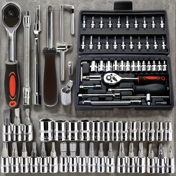 Juego de 46 piezas de dados de 1/4" con llave de carraca, extensiones y llave de torsión - Construcción metálica duradera, ideal para reparaciones automotrices, de bicicletas, motocicletas e industriales - Incluye estuche organizador, kit de herramientas