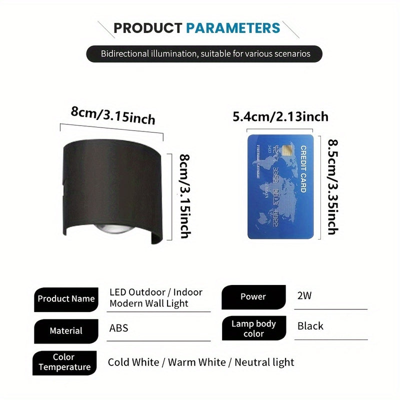 Lámpara de pared LED moderna, 2W, 85-265V, para interior y exterior, jardín o patio, con hardware de instalación, montaje semiempotrado, plástico negro, desmontable, sin batería, iluminación para patio | Lámpara de pared elegante | Luz LED moderna, luces