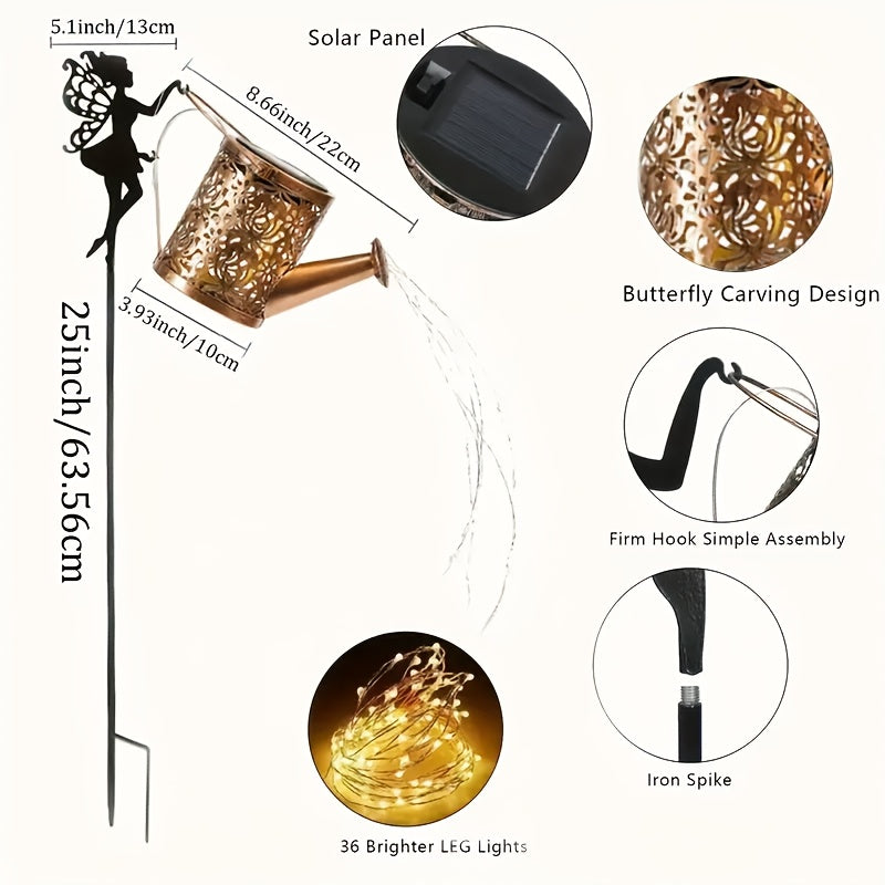 1 Luz solar para jardín con aspersor y luces LED, decoración metálica exterior ideal para césped, patio y fiestas, regalo perfecto para mamá, vecinos y amigos
