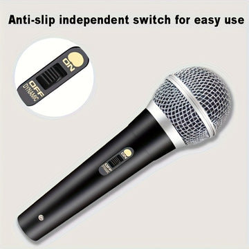 Micrófono inalámbrico de 6,35 mm con diseño de mano dinámico, electrodos activos y construcción metálica - Anti-interferencia, con enchufe de 6,35 mm para alimentación, negro - Ideal para cantar, reuniones, fiestas en casa, karaoke, micrófono para comput