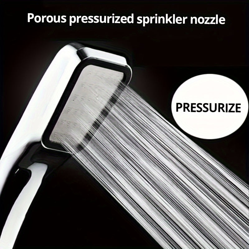 Cabezal de ducha de lluvia a alta presión con 300 agujeros - Ahorro de agua, sin pilas, incluye manguera de 139.7 cm - Instalación en pared o manual, diseño rectangular, boquilla de aspersión presurizada - Ideal para baños modernos