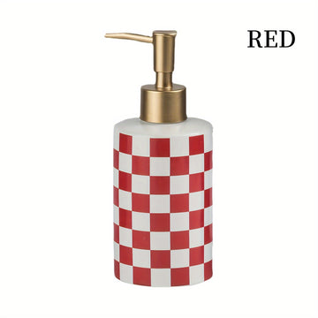 Dispensador de Jabón de Cerámica a Cuadros con Bomba Dorada Mate Antioxidante, Dispensador Decorativo para Baño o Cocina