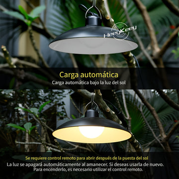 2 luces colgantes solares HeeyKeey con control remoto, 3 modos de iluminación y brillo ajustable, 2 focos LED con haz de 30°, cúpula negra de ABS para interior/exterior, patio, gazebo, cochera, sala, luces solares colgantes para exteriores, iluminación p