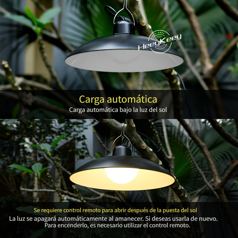 2 luces colgantes solares HeeyKeey con control remoto, 3 modos de iluminación y brillo ajustable, 2 focos LED con haz de 30°, cúpula negra de ABS para interior/exterior, patio, gazebo, cochera, sala, luces solares colgantes para exteriores, iluminación p