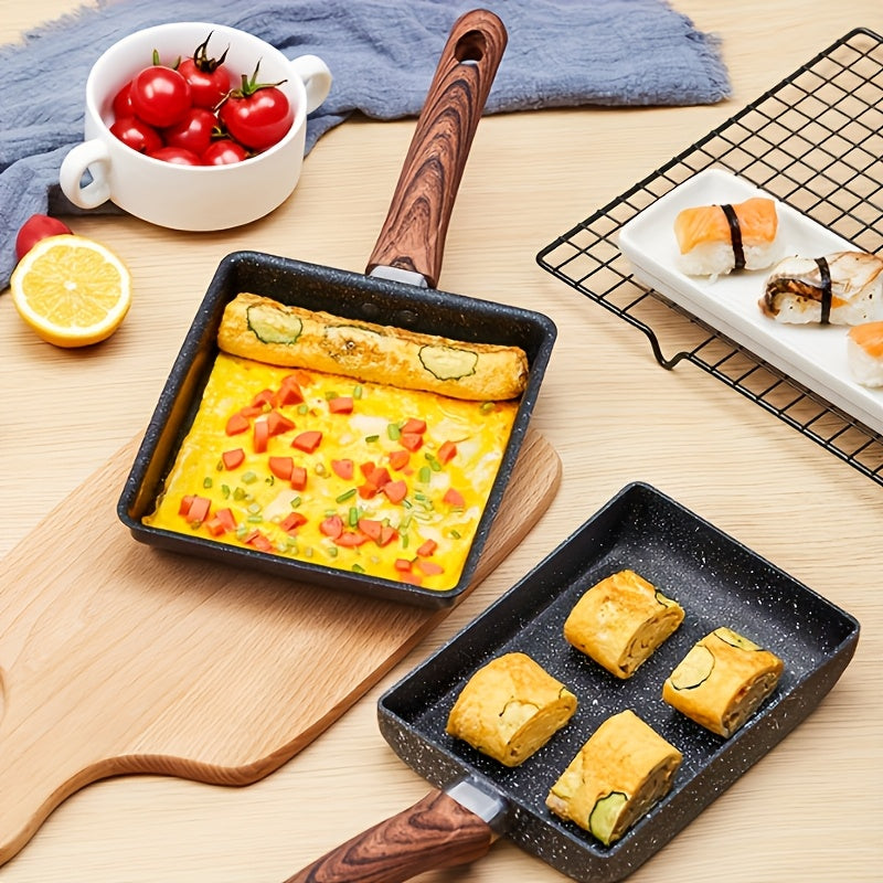 Sartén Japonesa Tamagoyaki Premium con Revestimiento Antiadherente y Mango de Madera - Ideal para Huevos Revueltos y Omeletas Perfectas, Gadget de Cocina Esencial