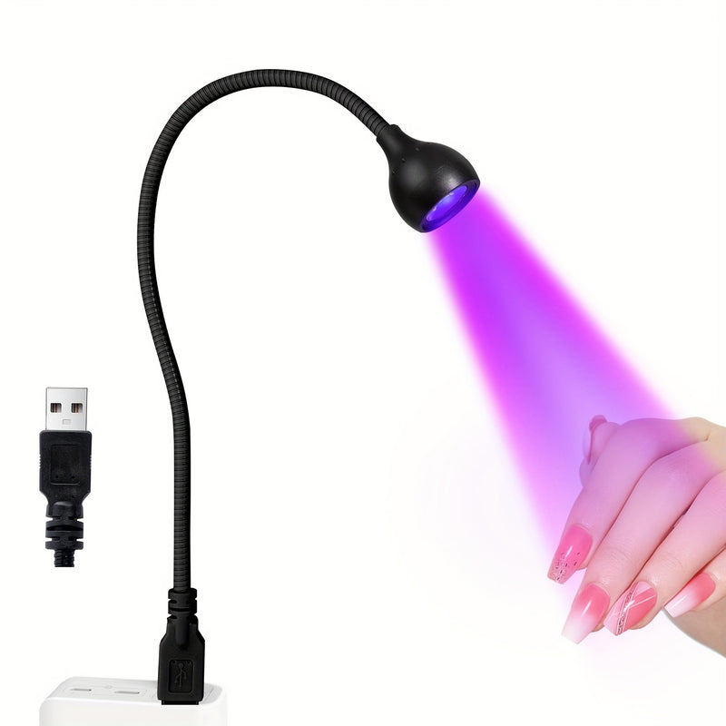 Elmlogiroa Lámpara LED de 3W para Uñas - Luz Curadora de Esmalte en Gel Portátil con Cuello Flexible Ajustable a 360°, Secador de Manicura Sin Olor para Salón y Hogar DIY, Diseño Compacto y Ligero para Viaje, Recargable, Posicionamiento Versátil, Cable R