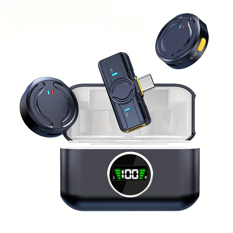 Micrófono redondo inalámbrico mini, micrófono de solapa con doble sujeción magnética, transmisión estable, doble reducción de ruido, ideal para entrevistas, vlogs, transmisiones en vivo, videoconferencias y YouTube/TikTok