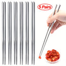 1/5 par de palillos de acero inoxidable, palillos antideslizantes para Sushi, palillos de Metal para comida japonesa y coreana, juego de cubiertos de cocina